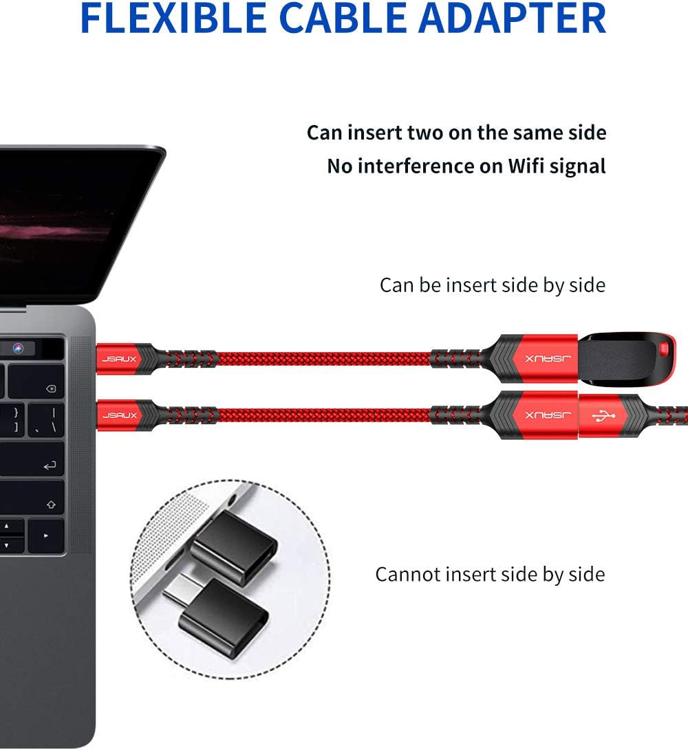 USB C to USB Adapter,  [0.5Ft 2 Pack] Type C 3.0 OTG Cable on the Go Type C Male to USB a Female Adapter Compatible with Macbook Pro 2018 2017,Samsung Galaxy S20 S20+ Ultra S8 S9 Note 10 -Red